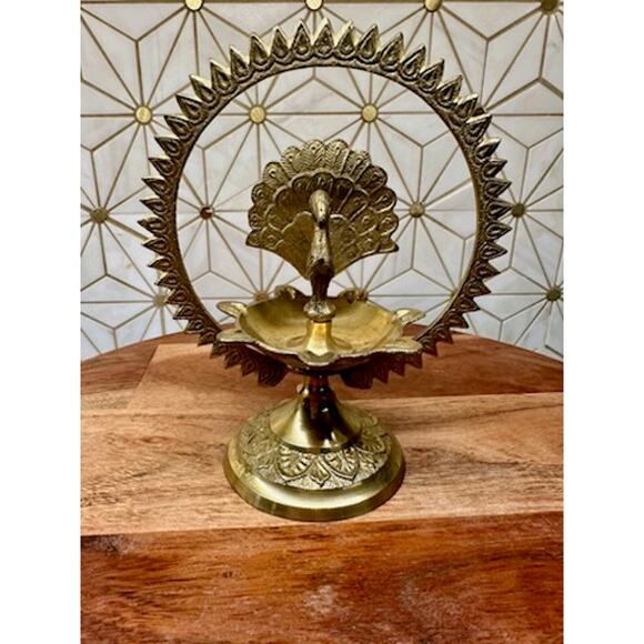 Vintage Brass Peacock Incense Oil Lamp - 6.25" x 2.75"‎ - Picture 1 of 6
